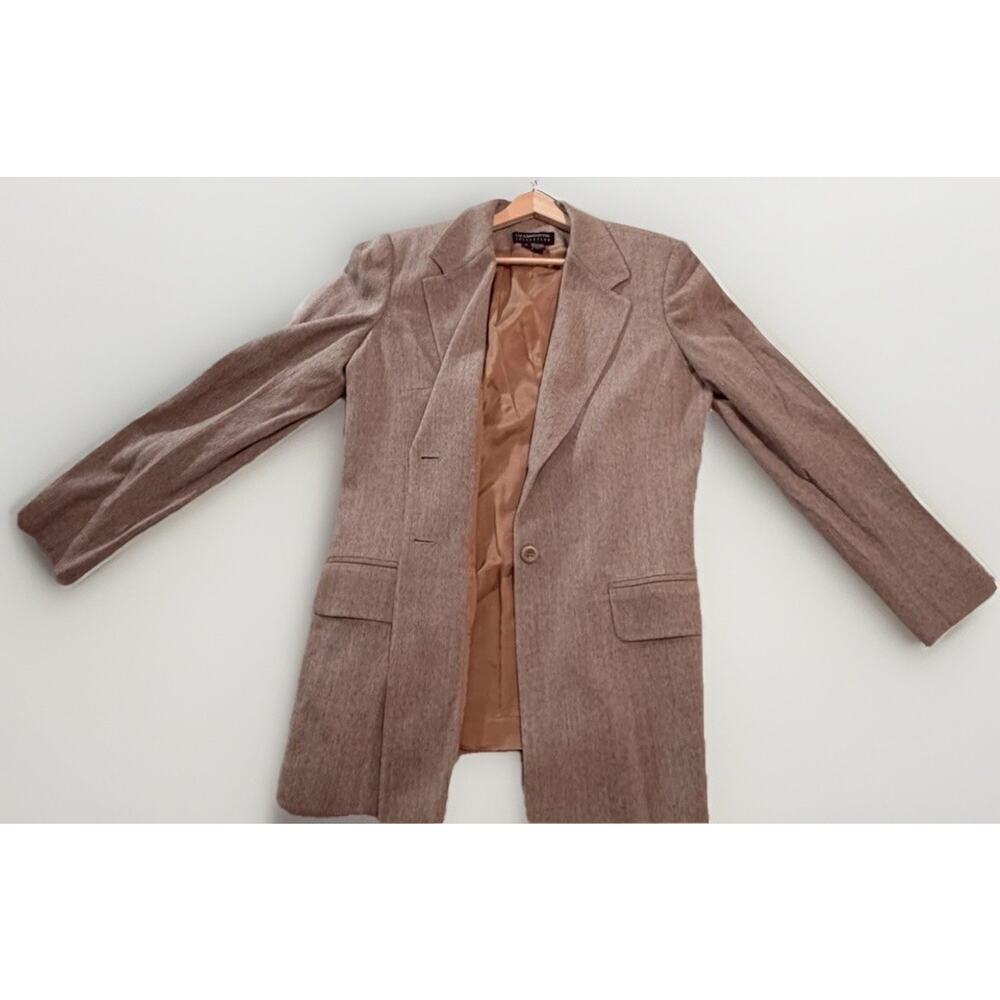 Liz Claiborne Beige Wool Blend Long Blazer Single-Breasted Womens Size 14